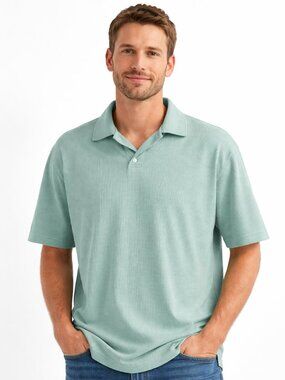 Pierre Cardin Mens Ribbed Texture Light Green Short Sleeves, L/G 42-44